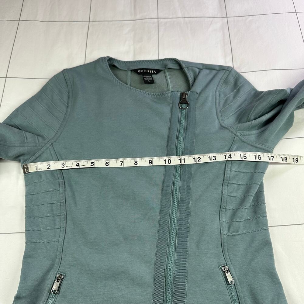 Athleta Jacket Womens Small Green Moto Full Zip Travel Commute Active Sporty - Picture 7 of 8
